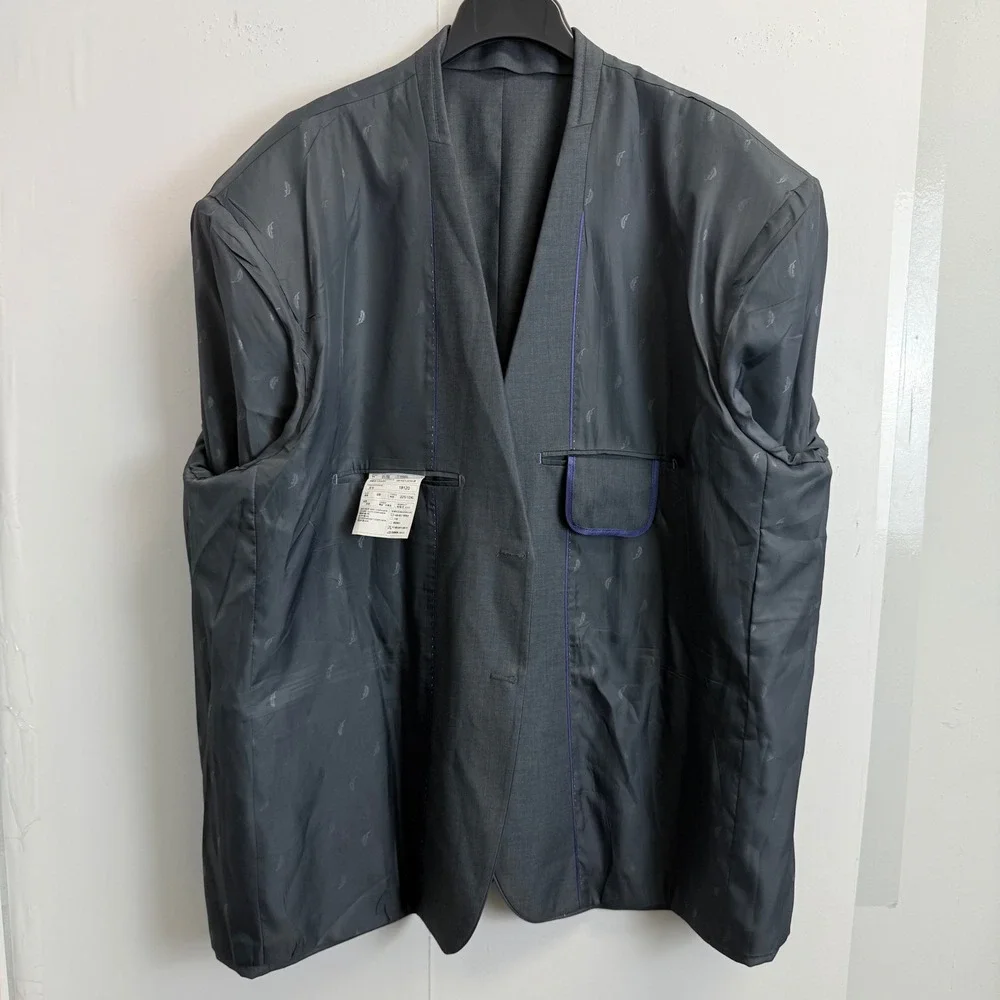 Bespoke Mens 56R Charcoal Grey 2 Button Blazer Jacket Notch Lapel Suit Coat